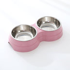 Double Pet Bowls Dog Food Water Feeder Stainless Steel