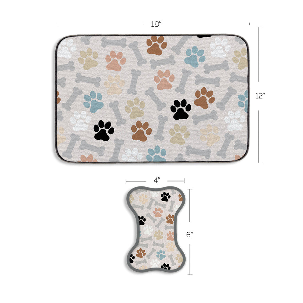 Dog Paws & Bone Bowl Mat & Scrubbie Set