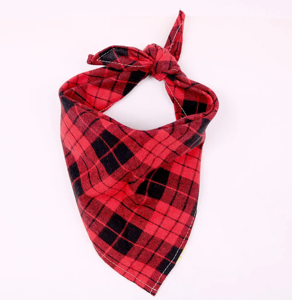 Dog Bandanas Large Pet Scarf Cotton Plaid Washable