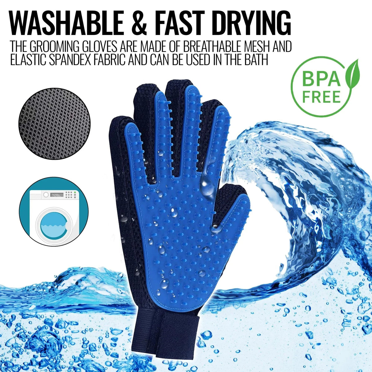 Pet Grooming Gloves Dog Brush Mitts DE shedding, Hair Removal