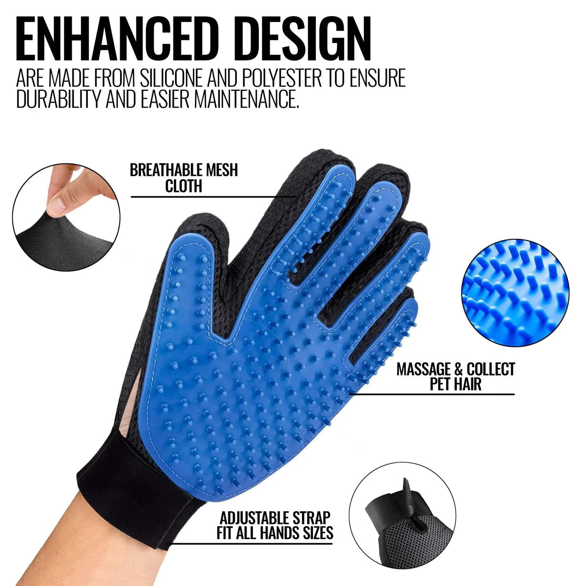 Pet Grooming Gloves Dog Brush Mitts DE shedding, Hair Removal