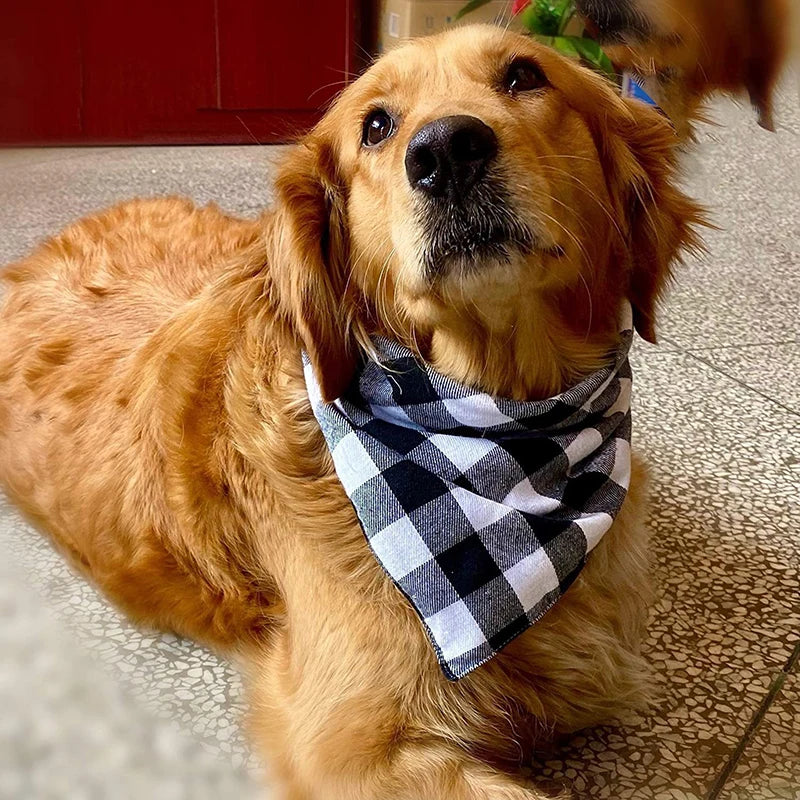 Dog Bandanas Large Pet Scarf Cotton Plaid Washable