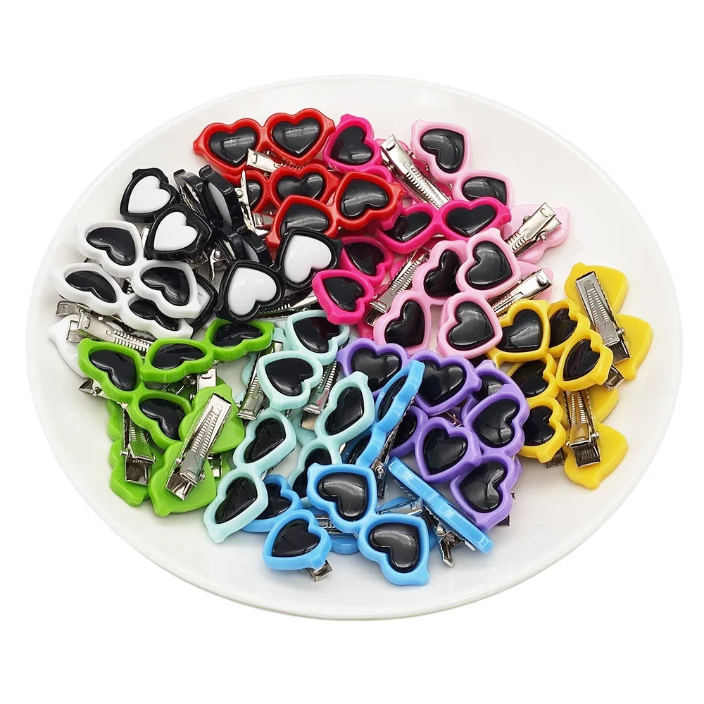 100pcs Cute Pet Hair Accessories Hair Clips Heart Glasses Shape Puppy Supplies Plastic