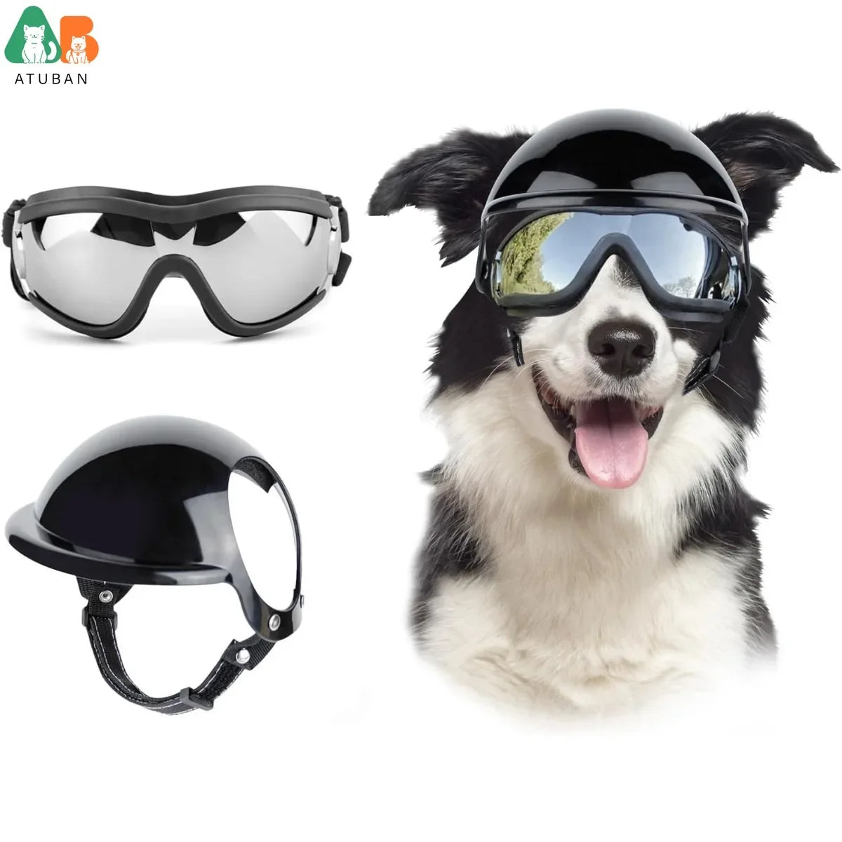 Dog Sunglasses Pet Helmet Set with Dog Goggles