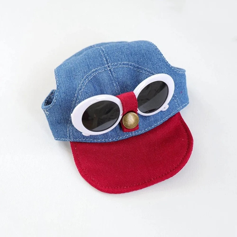 Korean Style Dog Sun Hat with Sunglasses Adjustable Denim Cap