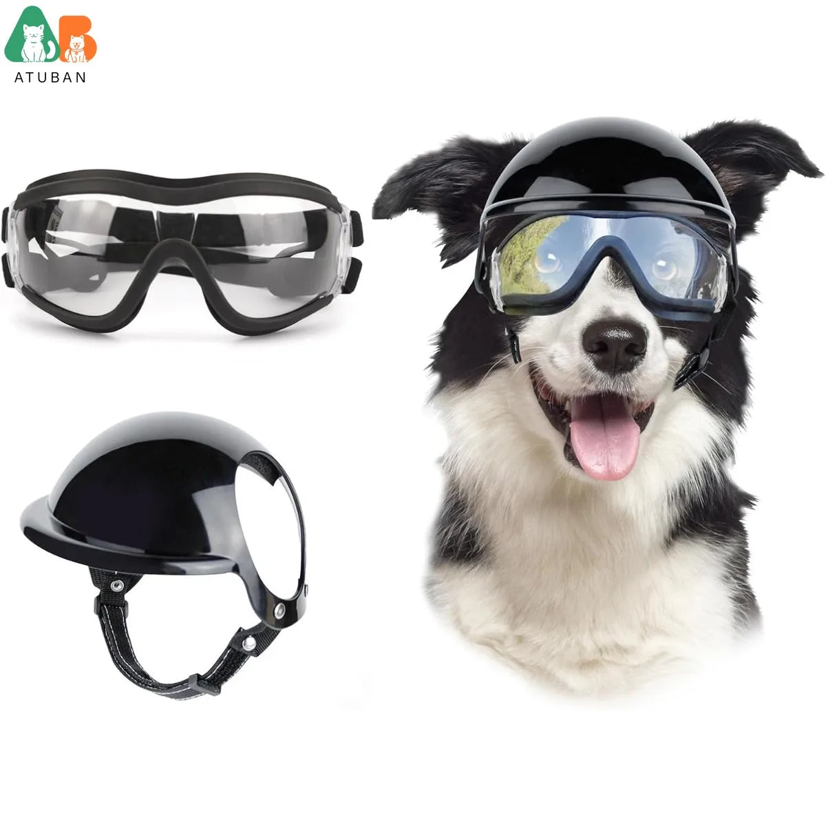 Dog Sunglasses Pet Helmet Set with Dog Goggles