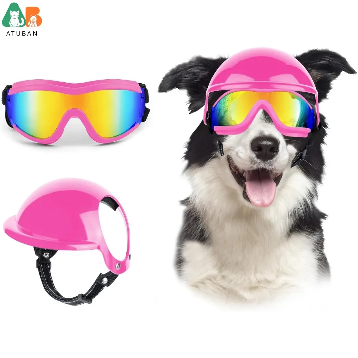 Dog Sunglasses Pet Helmet Set with Dog Goggles