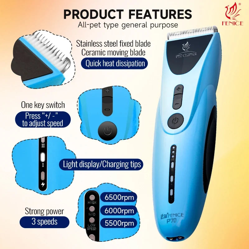 Fenice Low Noise Rechargeable Pet Hair Clipper Portable Design Multiple Colors