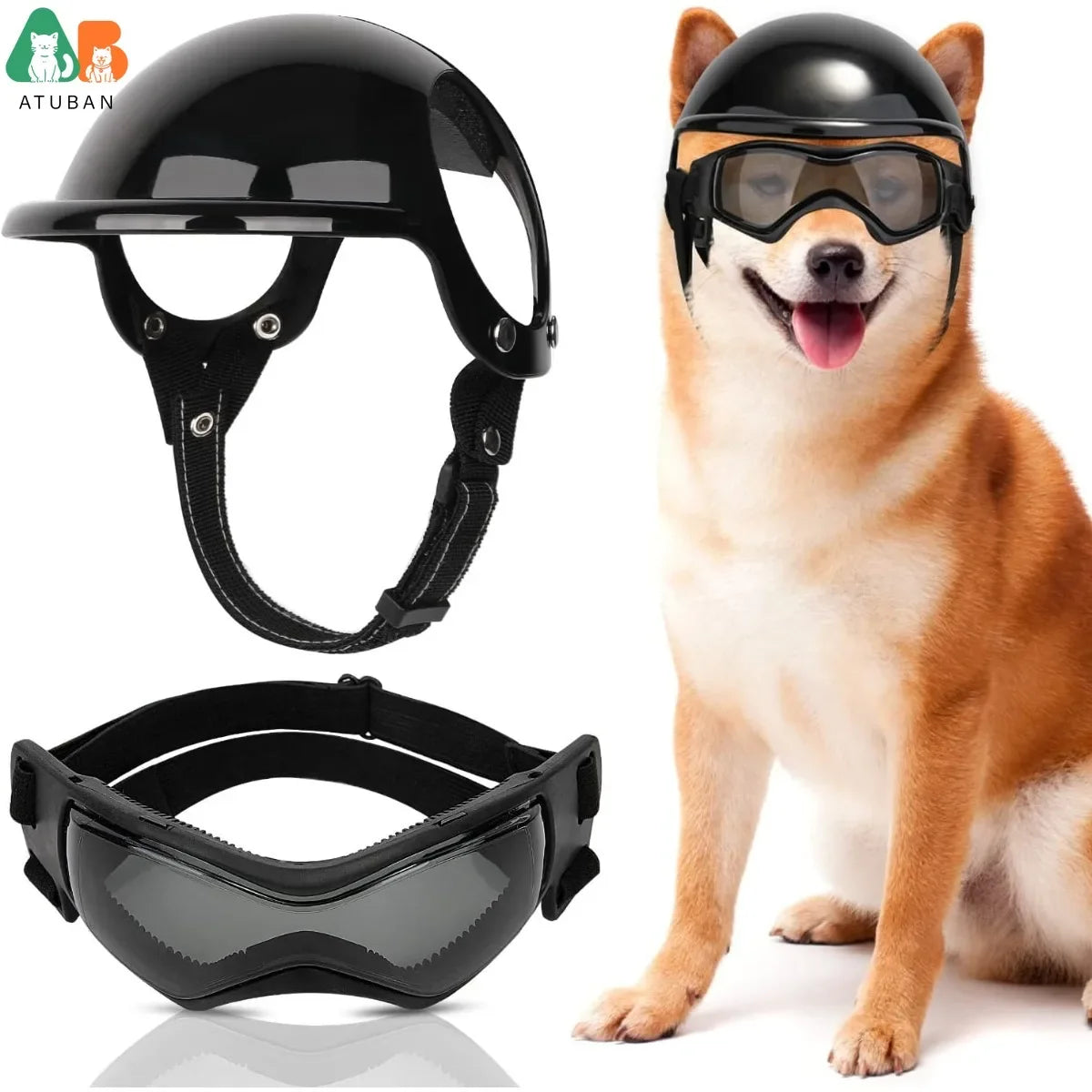 Dog Sunglasses Pet Helmet Set with Dog Goggles