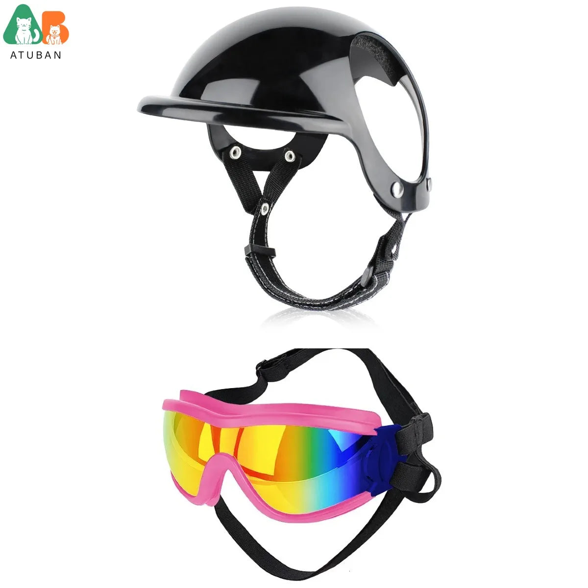 Dog Sunglasses Pet Helmet Set with Dog Goggles