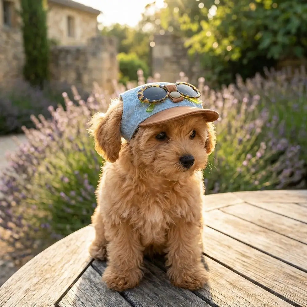 Korean Style Dog Sun Hat with Sunglasses Adjustable Denim Cap