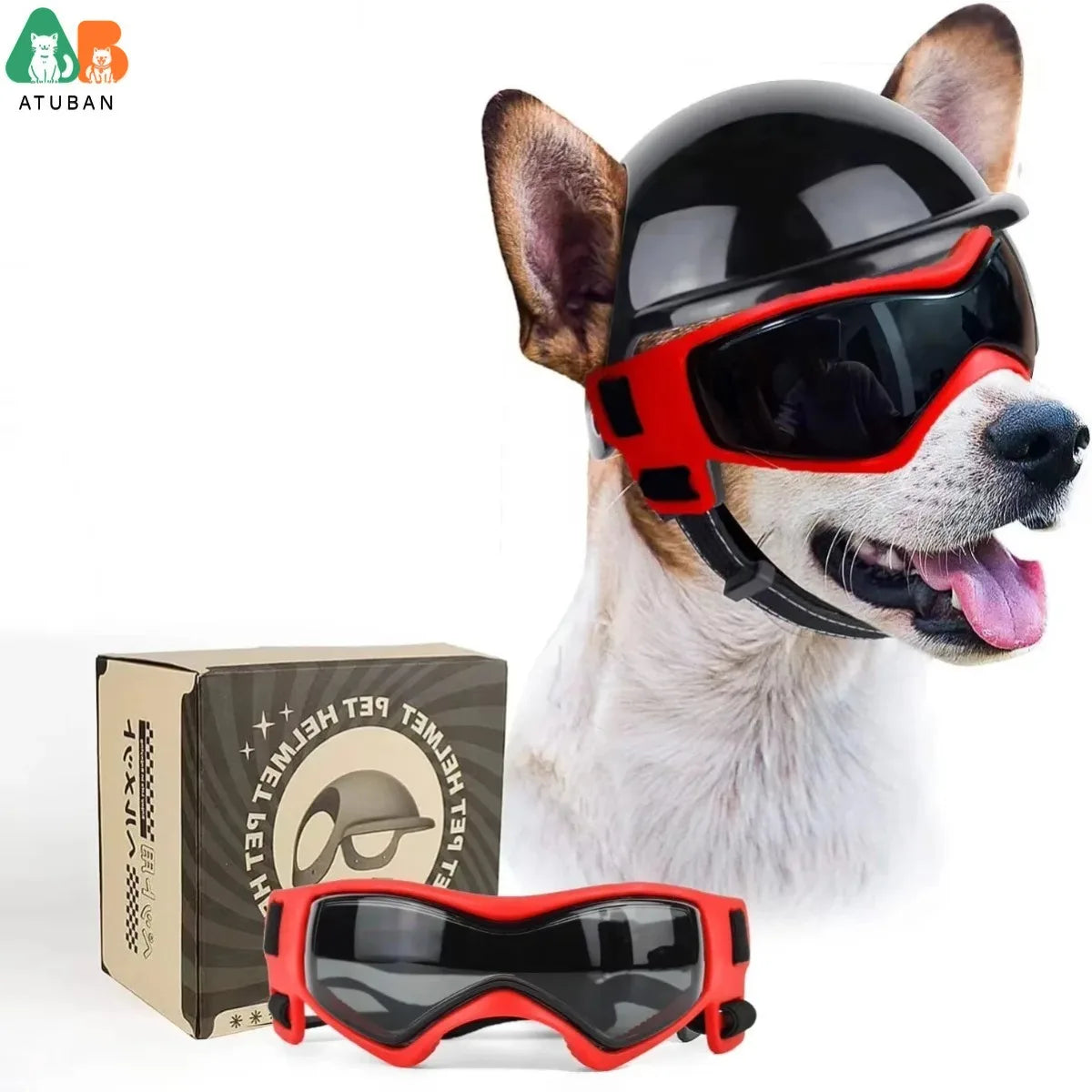 Dog Sunglasses Pet Helmet Set with Dog Goggles