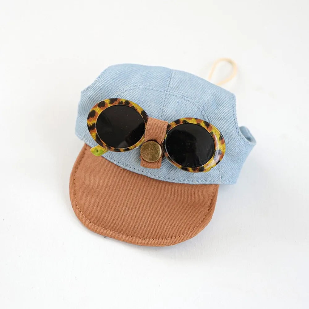 Korean Style Dog Sun Hat with Sunglasses Adjustable Denim Cap