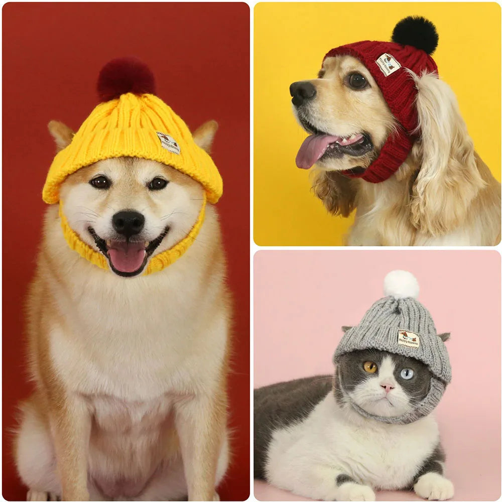 Winter Pet Dog Knitted Hat with Ear Holes