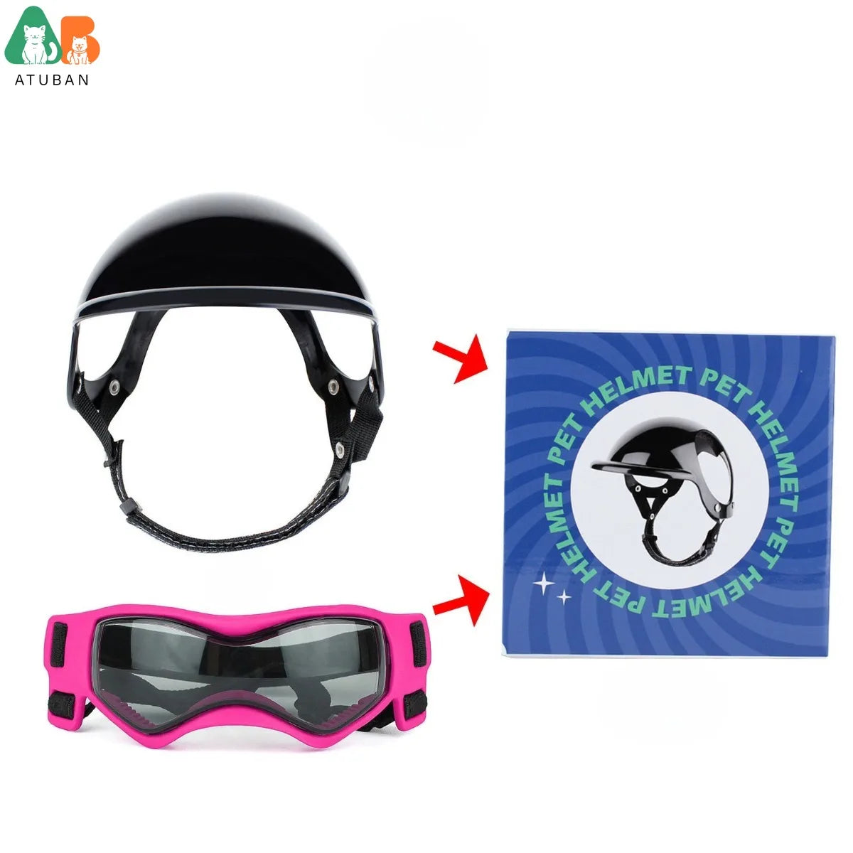 Dog Sunglasses Pet Helmet Set with Dog Goggles