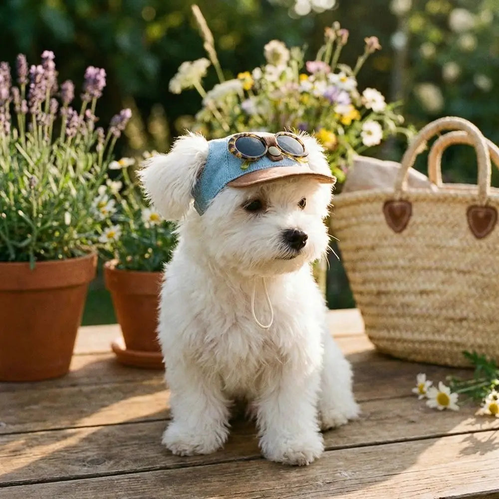 Korean Style Dog Sun Hat with Sunglasses Adjustable Denim Cap