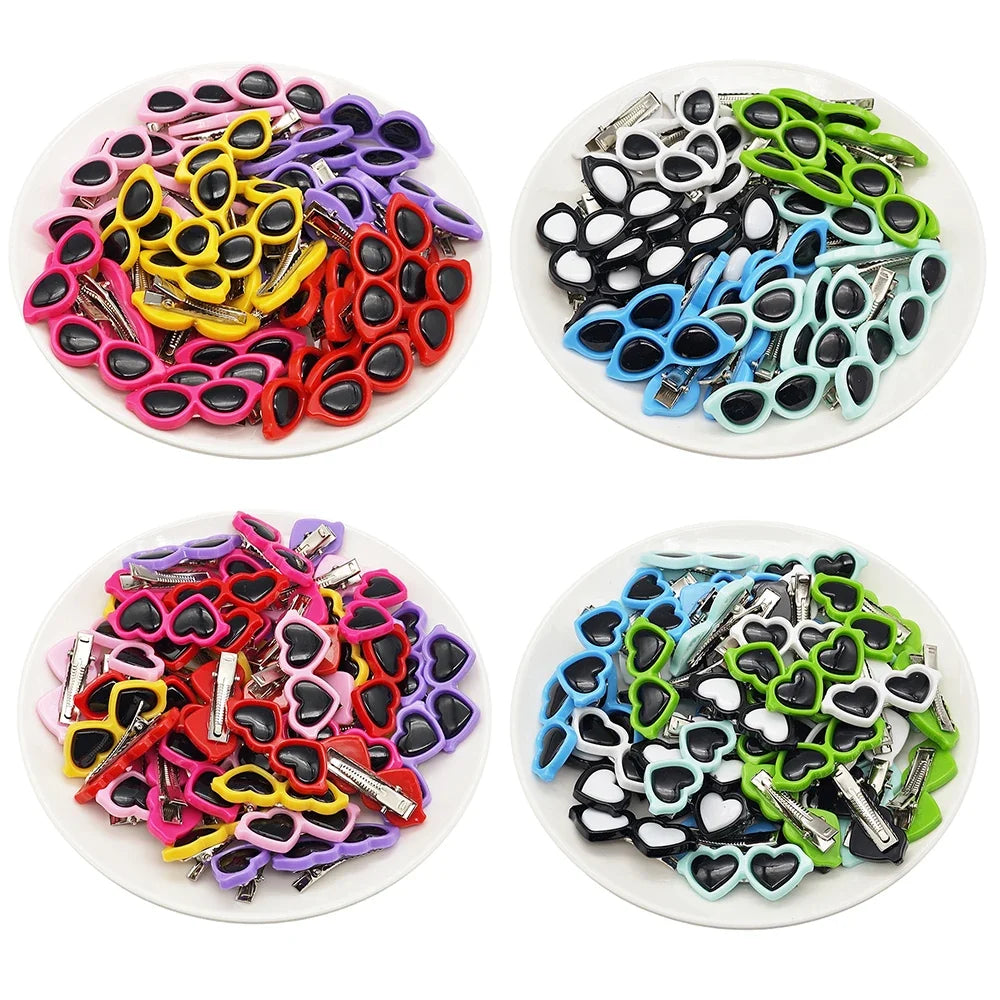 100pcs Cute Pet Hair Accessories Hair Clips Heart Glasses Shape Puppy Supplies Plastic