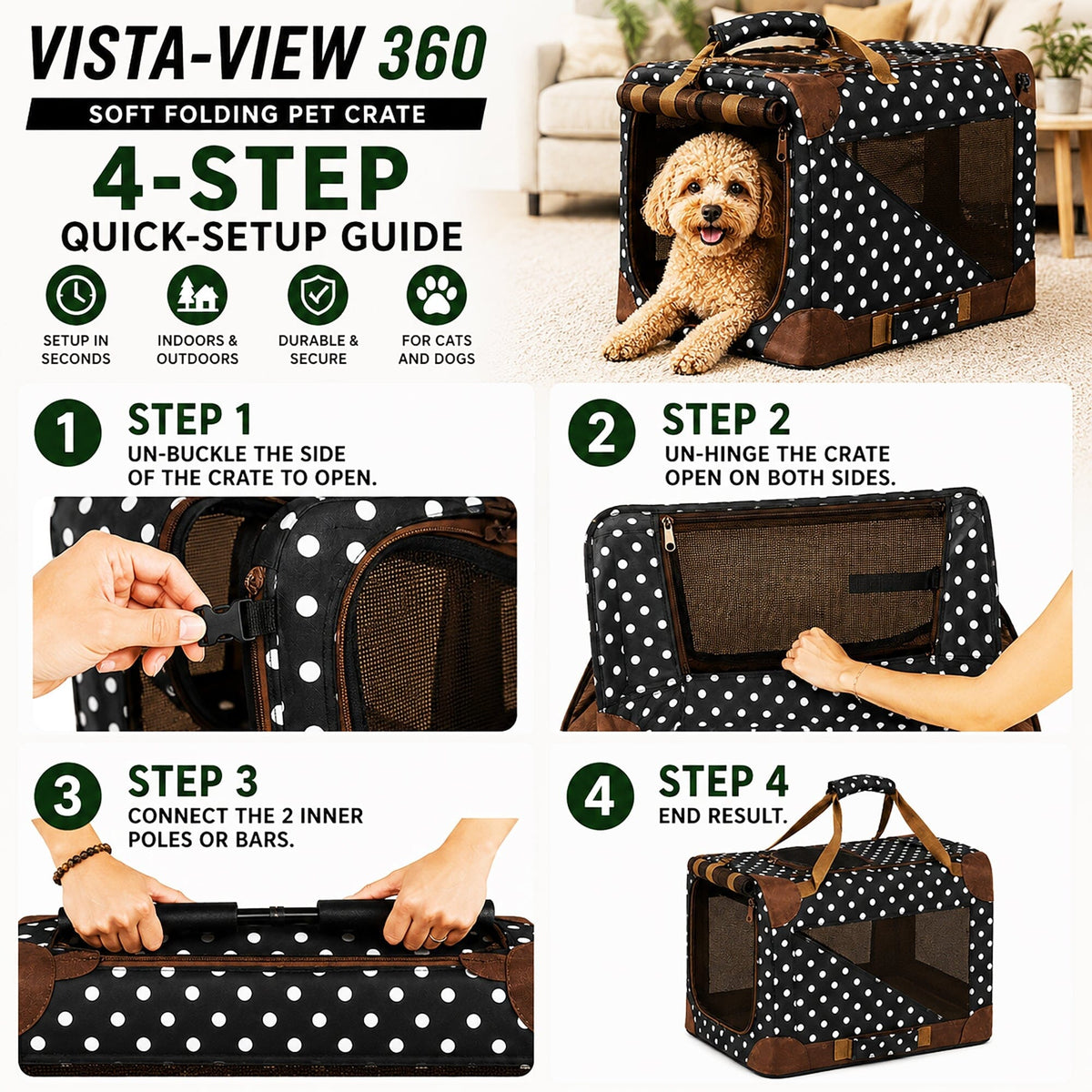 Pet Life ® '360° Vista View' Zippered Soft Folding Collapsible Durable Metal Frame Dog Carrier