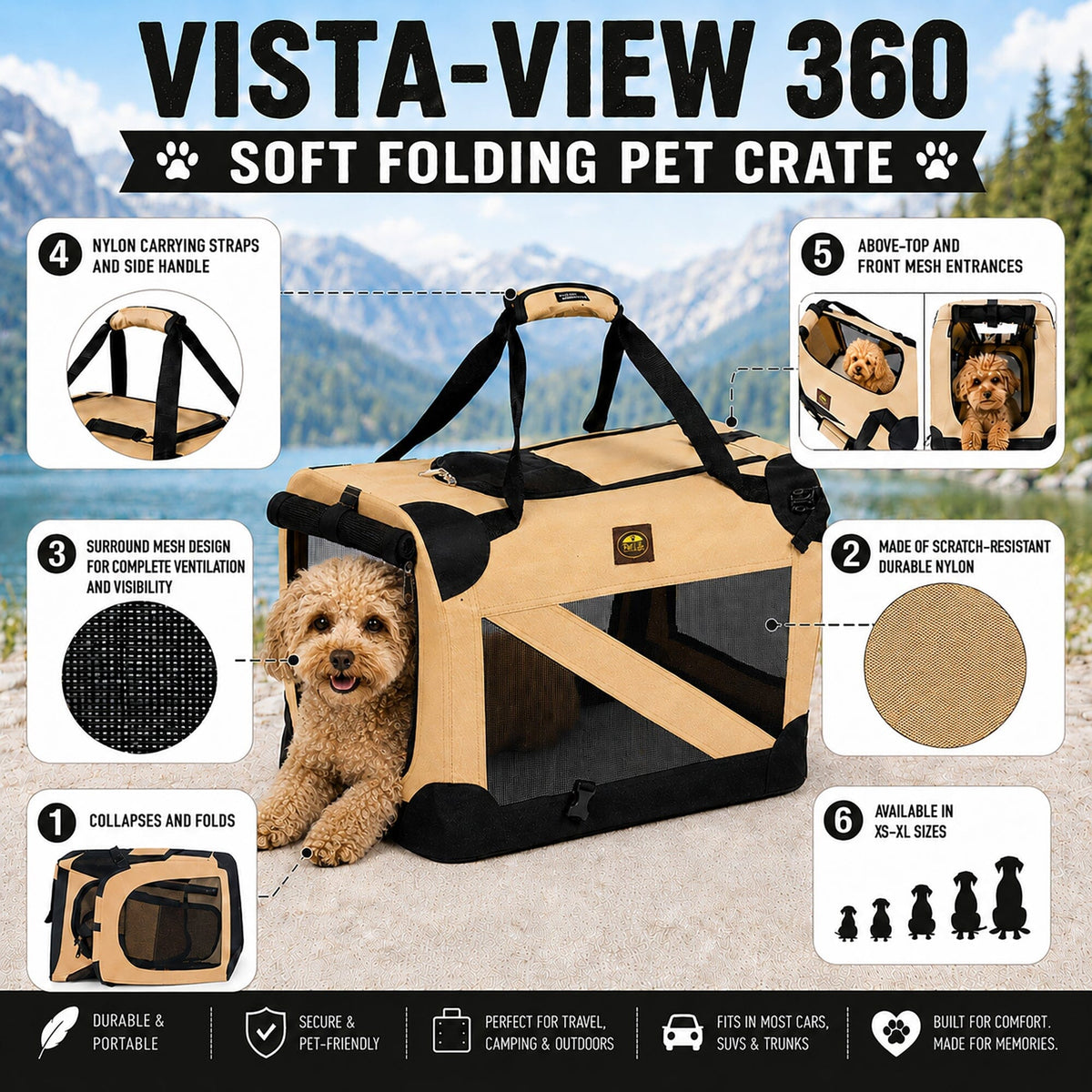 Pet Life ® '360° Vista View' Zippered Soft Folding Collapsible Durable Metal Frame Dog Carrier