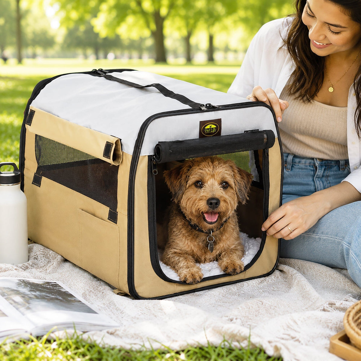 Pet Life ® 'Easy Folding' Zippered Folding Collapsible Wire Framed Lightweight Pet Dog Carrier